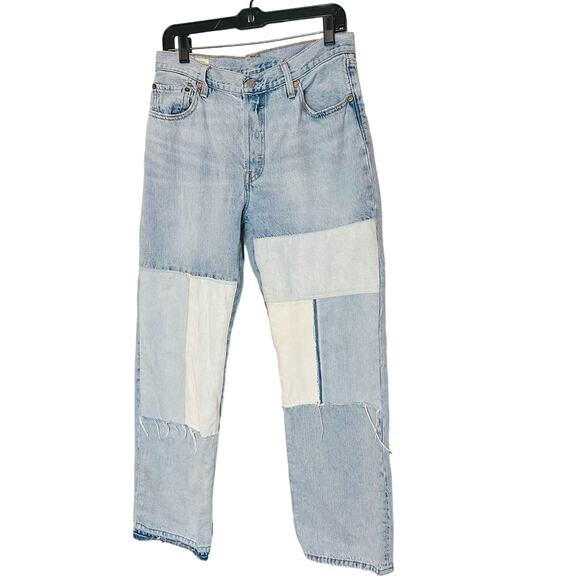 LEVIS 501 Denim Patchwork Four Button Fly Cargo Jeans Size W28 L 30 - Picture 1 of 12
